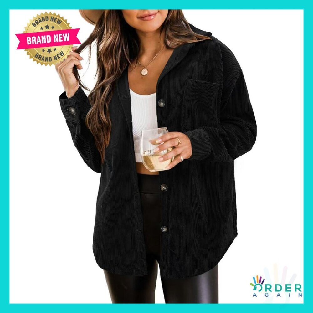 Corduroy Shacket Jacket Button Down Blouse Oversized Chic Casual Wear